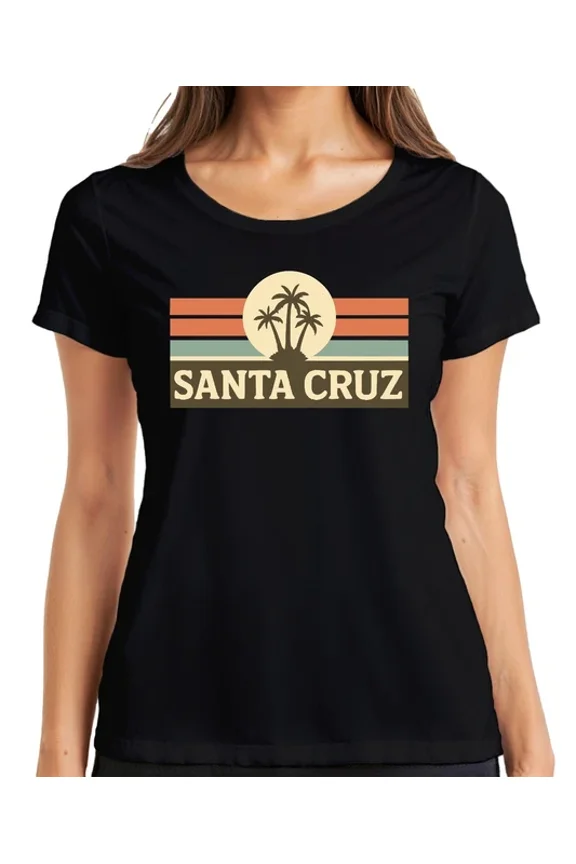 San.Ta Cruz Palm Trees Retro Sunset Surfer California Coast Shirt Unisex S-5XL Hot Trending Shirt, Vintage Birthday Gift
