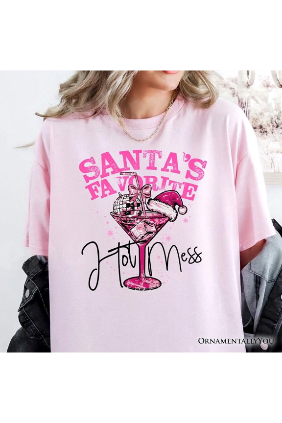 San.Ta'S Favorite Hot Mess T-Shirt, Pink Martini Retro Disco Chri.Stm.As Tee Unisex S-5XL Hot Trending Shirt, Vintage Birthday Gift