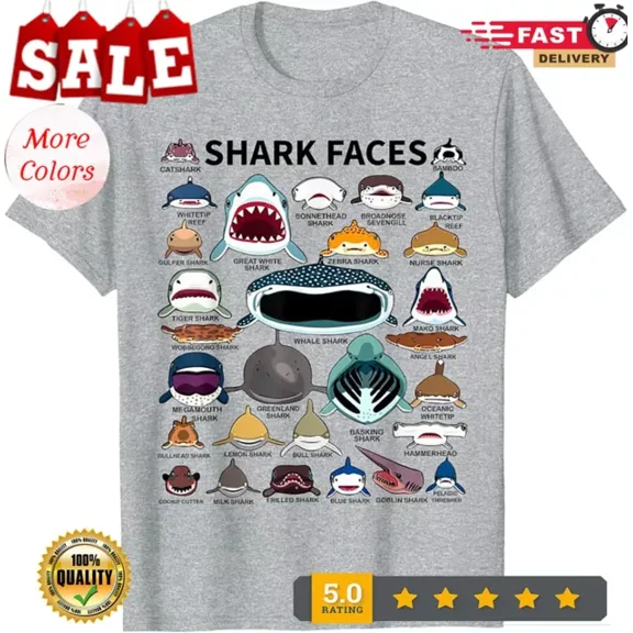DOPASHIRT Shark Faces Type Of Shark Shark Faces Of All Kinds T-Shirt Unisex S-5XL Hot Trending Shirt, Vintage Birthday Gift