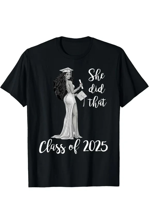 DOPASHIRT She Did That Class Of 2025 Graduation Afro African T-Shirt Unisex S-5XL Hot Trending Shirt, Vintage Birthday Gift