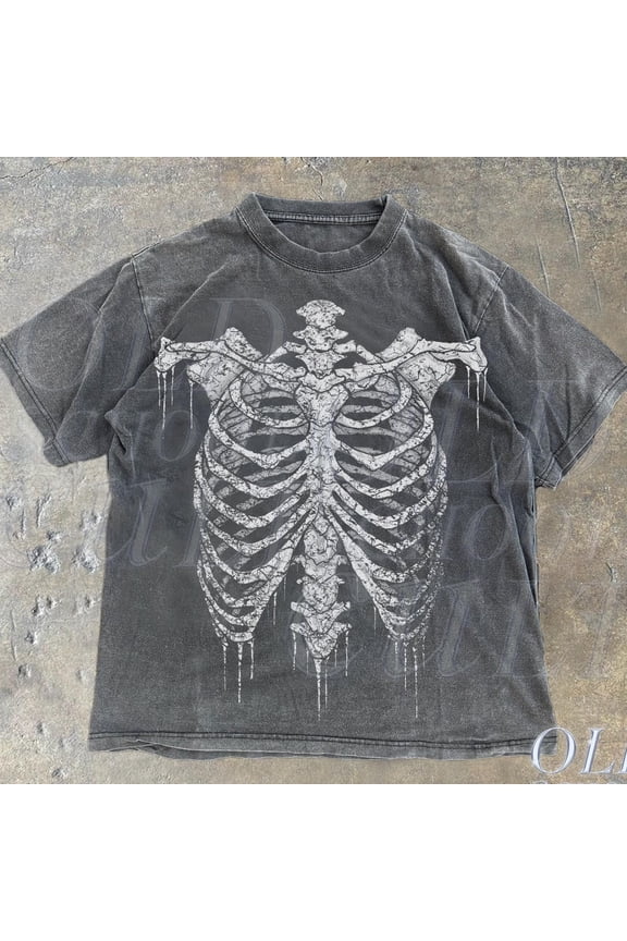 Skeleton Rib Vintage Graphic T-Shirt, Rib Cage Shirt, Retro Skeleton Gothic Tee, 90S Skull Horror Crewneck, Grunge Hoodie Unisex S-5XL Hot Trending Shirt, Vintage Birthday Gift