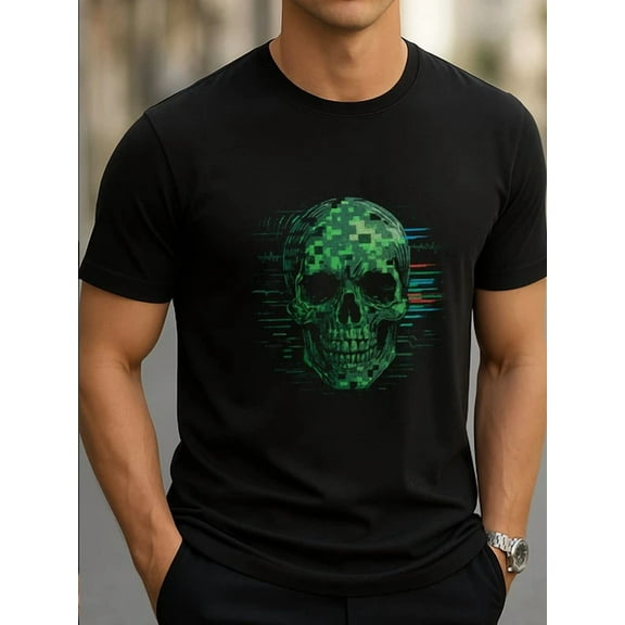 DOPASHIRT Skull Graphic T-Shirt Glitch Pixel Art Design Cyberpunk Streetwear Tee Unisex S-5XL Hot Trending Shirt, Vintage Birthday Gift