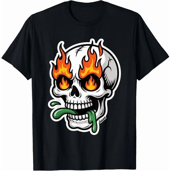DOPASHIRT Skull With Fire In The Eyes And Slimy Tongue T-Shirt Unisex S-5XL Hot Trending Shirt, Vintage Birthday Gift