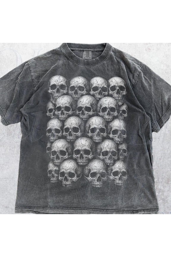 Skulls Vintage 90S Style Graphic Shirt, Skeleton Y2K Goth Retro Tee, 2000S Emo Dark Art Clothes, Skull Streetwear Oversize Tee Unisex S-5XL Hot Trending Shirt, Vintage Birthday Gift