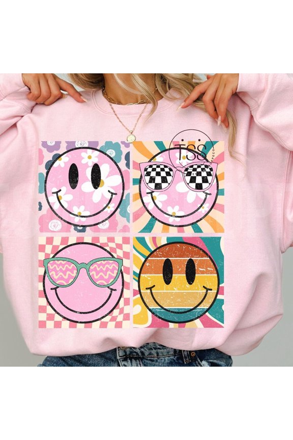 DOPASHIRT Smile face collage Distressed Smile Face Shirt Retro Checkered Smile Face Star Eyes Shirt checker Shirt happy face Vintage Shirt Unisex S-5XL Hot Trending Shirt, Vintage Birthday Gift