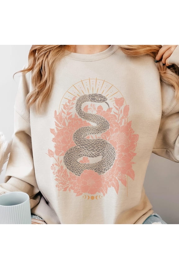 Snake Sweatshirt, Snake Flowers Boho Witc.Hy Zodiac Snake Sweater, Floral Snake Pullover, Snake Year Sweatshirt Celestial Snake Lover Gift For Mom Trendy Sweatshirt, Birthday Gift