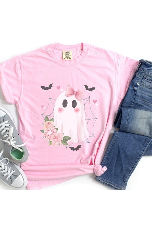 Sp00Ky Coquette Ghost Shirt Tee Pink Bow Hal.Low.Een T Shirt Cute Pastel Goth Fall Girly Ghost Tee Ghostcore T-Shirt Unisex S-5XL Hot Trending Shirt, Vintage Birthday Gift