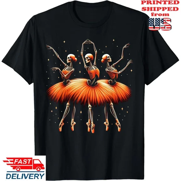 DOPASHIRT Spooky Ballerina Skeleton Dance Funny Hal.Low.Een Ballet T-Shirt Unisex S-5XL Hot Trending Shirt, Vintage Birthday Gift
