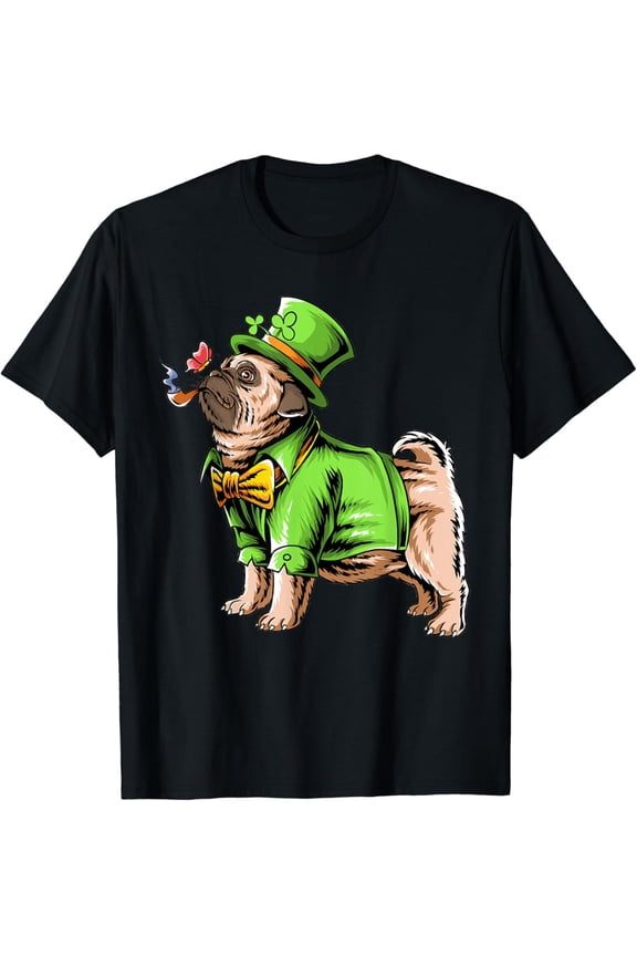 St. Pugtricks Day Pug With A Leprechaun Hat & Shamrock T-Shirt