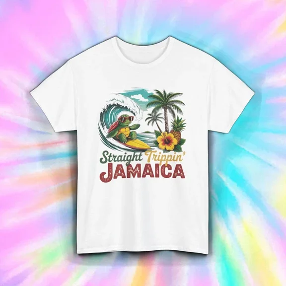 DOPASHIRT Straight Trippin Jamaica Turtle Surfing Palm Beach Vacation Island T-Shirt Unisex S-5XL Hot Trending Shirt, Vintage Birthday Gift