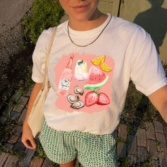 DOPASHIRT Summer Collage Graphic Tee, Trendy Fruit Shirt, Rose All Day Tee, Downtown Girl Tee, Vacation Apparel, Strawberry Tee Unisex S-5XL Hot Trending Shirt, Vintage Birthday Gift