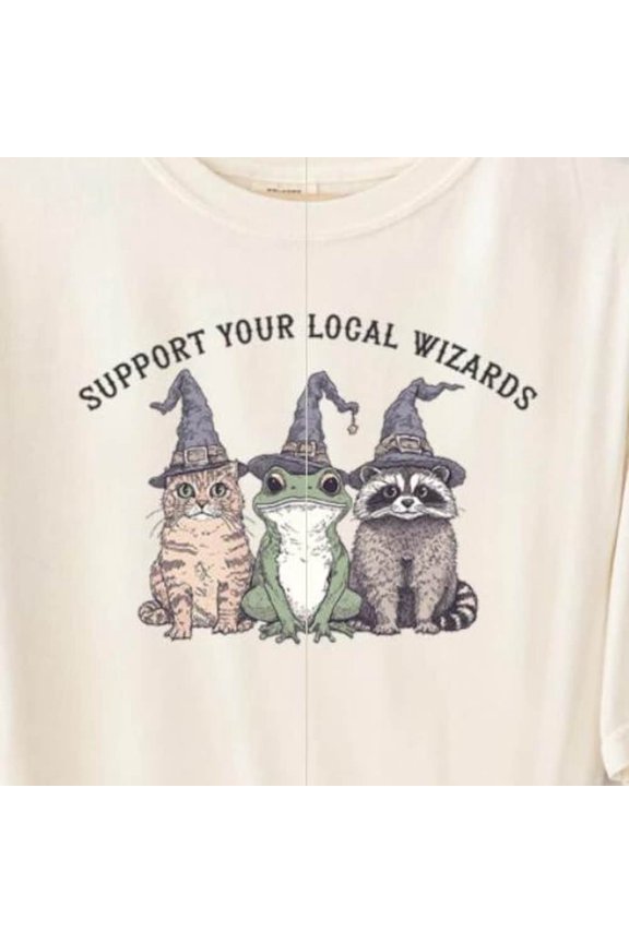 Support Your Local Wizards T-Shirt Funny Weirdcore Sayings Unique Tshirt Graphic Funny Cat Unisex S-5XL Hot Trending Shirt, Vintage Birthday Gift