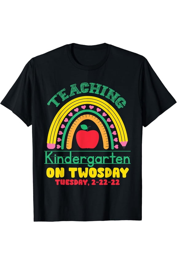 DOPASHIRT Teaching Kindergarten On Twosday 2-22-22 Teacher Rainbow T-Shirt Unisex S-5XL Hot Trending Shirt, Vintage Birthday Gift