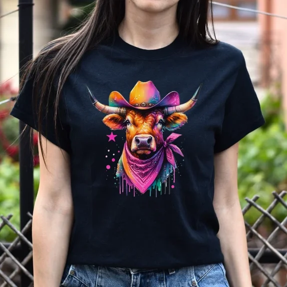 DOPASHIRT Texas Longhorn Color Splash T-Shirt Pink Texas Girl Tee H Unisex S-5XL Hot Trending Shirt, Vintage Birthday Gift