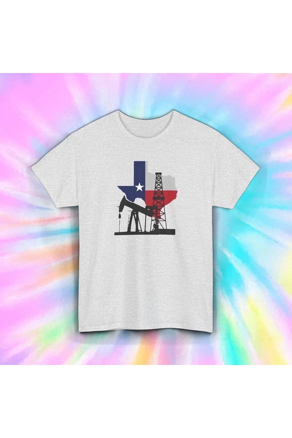 Texas Oil Rig T-Shirt, Texas Flag Pumpjack Graphic Tee, Unisex S-5XL Hot Trending Shirt, Vintage Birthday Gift