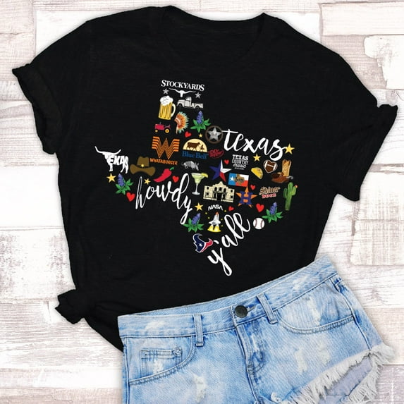 DOPASHIRT Texas Things T-Shirt - Houston, Texans, Astros, Stockyards, Longhorn, Yall -- More... Soft Style Black, Gray Or White Unisex S-5XL Hot Trending Shirt, Vintage Birthday Gift