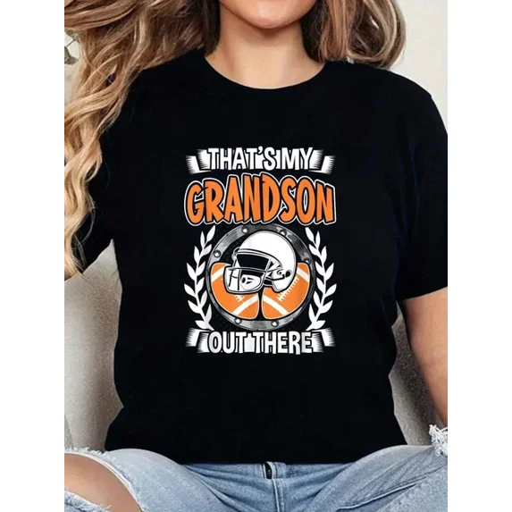 DOPASHIRT That'S My Grandson Out There Football Grandma T-Shirt Print For Women Summer Top Unisex S-5XL Hot Trending Shirt, Vintage Birthday Gift