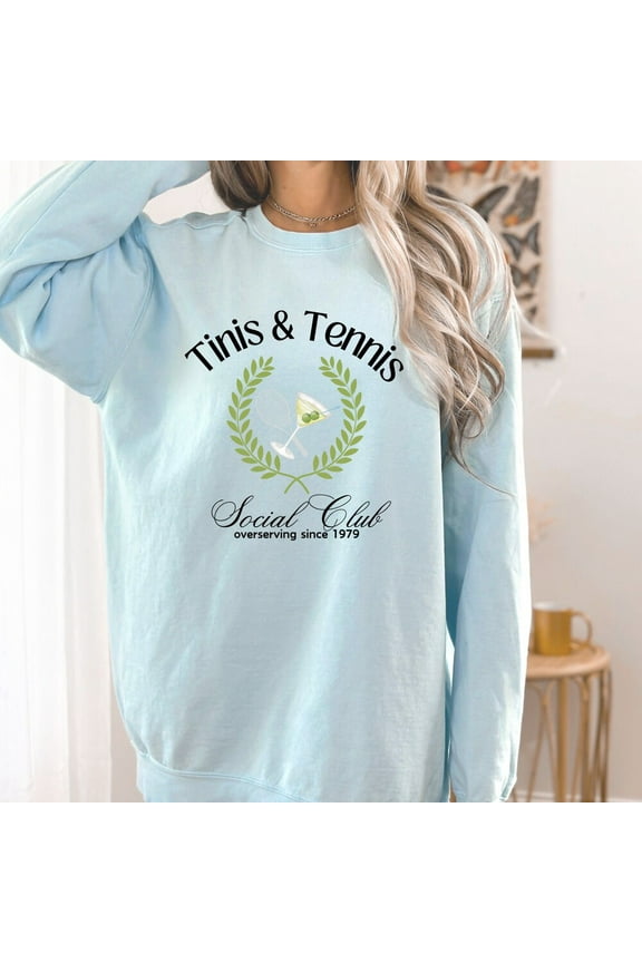 Tinis And Tennis Social Club Pullover, Retro Martini Era Crewneck Shirt, Cocktail Clothing, Tennis Country Club Apparel, Tini Time Gift Unisex S-5XL Hot Trending Shirt