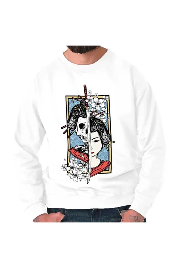 Traditional Geisha Split Face Samurai Sword Sweatshirt Trendy Sweatshirt, Birthday Gift