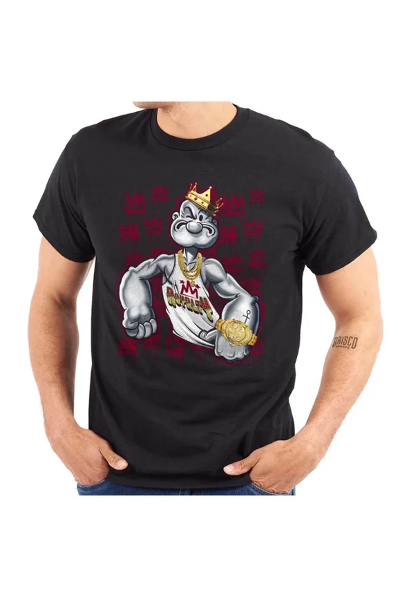 DOPASHIRT Urban Popeye The Sailor Man Crown Bling King Womens Or Mens Crewneck T Shirt Unisex S-5XL Hot Trending Shirt, Vintage Birthday Gift