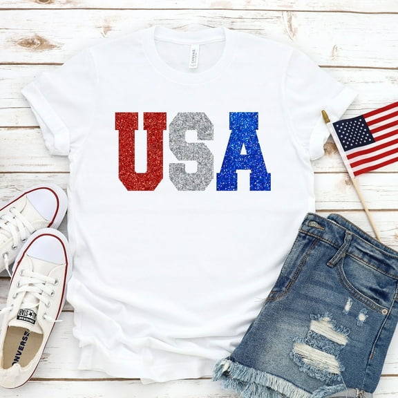 DOPASHIRT Usa Shirt For Women Glitter 4Th Of The July Womans Shirt Plus Size Patriotic Tshirt Unisex S-5XL Hot Trending Shirt, Vintage Birthday Gift