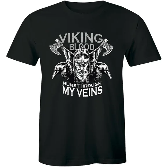 DOPASHIRT Viking Blood Runs Through My Viens T-Shirt Vikings Valhalla Odin Men'S T-Shirt Unisex S-5XL Hot Trending Shirt, Vintage Birthday Gift
