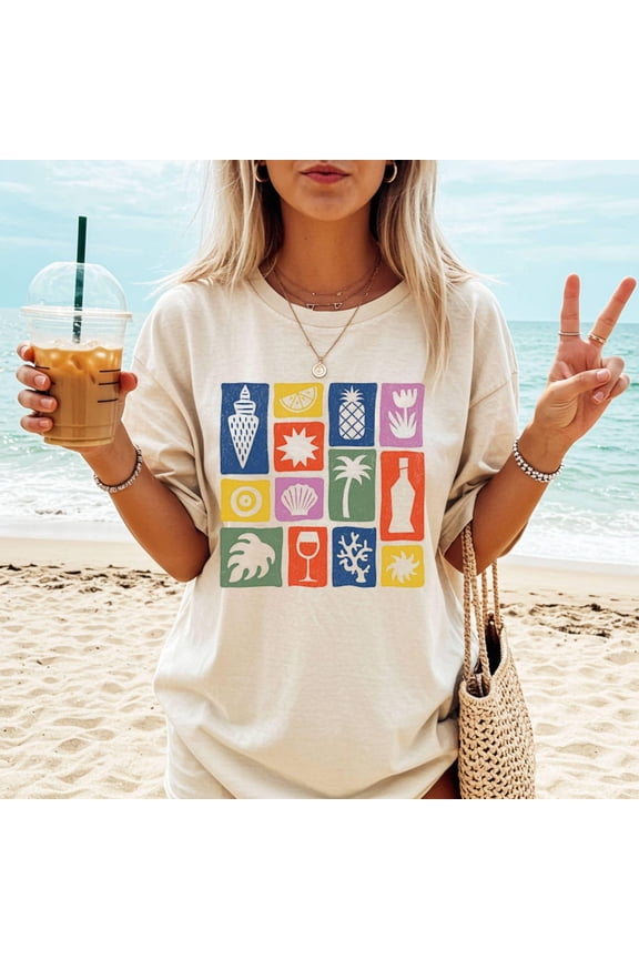 Vintage Coastal Tee, Distressed Seashell Shirt, Trendy Beach Apparel, Summer Vacation Clothing, Palm Tree Tee, Retro Lemon Tee Unisex S-5XL Hot Trending Shirt, Vintage Birthday Gift