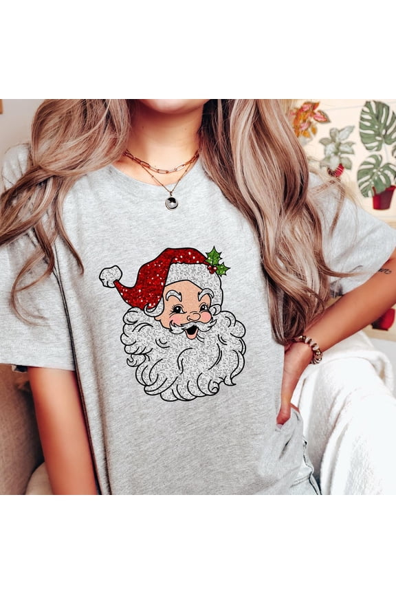 Vintage Faux Sequin Glitter Red San.Ta Tee Shirt, Retro Chri.Stm.As Shirt Shirts, Chri.Stm.As Family Group Shirts, Graphic Tee, Unisex S-5XL Hot Trending Shirt, Vintage Birthday Gift