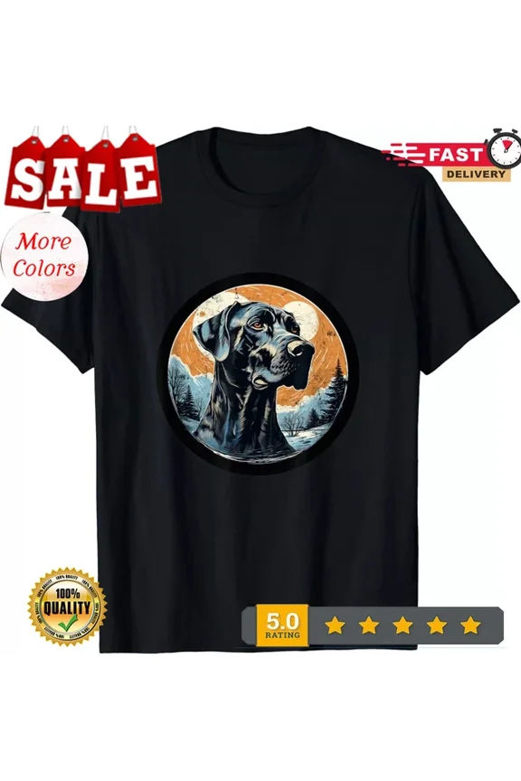 DOPASHIRT Vintage Great Dane Dog Moon Winter Forest Gift Unisex S-5XL Hot Trending Shirt, Vintage Birthday Gift