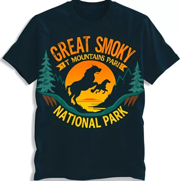 DOPASHIRT Vintage Great Smoky Mountains Park T-Shirt With Sunset & Horses Graphic Unisex S-5XL Hot Trending Shirt, Vintage Birthday Gift
