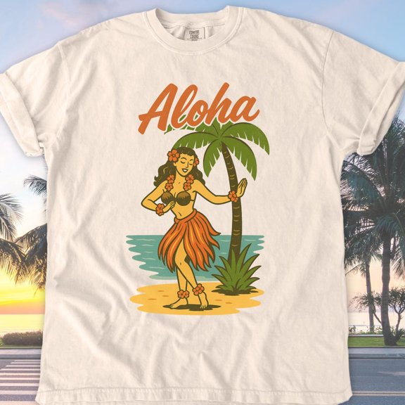 DOPASHIRT Vintage Hawaiian Shirt, Retro 1950 Graphic T-Shirt, Cute Trendy Boho Tshirt, Vacation Beach Gift, Summer Hula Girl Tee Unisex S-5XL Hot Trending Shirt, Vintage Birthday Gift