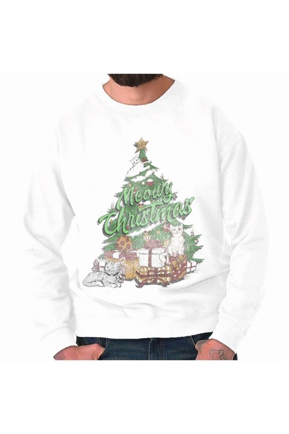 Vintage Meowy Xmas Cat Pun Xmas Kittens Sweatshirt Trendy Sweatshirt, Birthday Gift