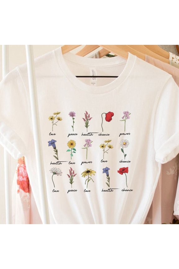 DOPASHIRT Wild Flower Shirt, Womens Wildflowers Graphic Tshirt, Trendy Hand Drawn Flower Boho Botanical Chart T-Shirt, Botany Floral Gift, Plant Shirt Unisex S-5XL Hot Trending Shirt