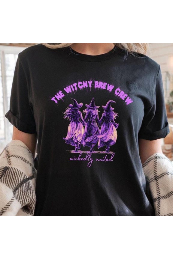 The Witc.Hy Brews Crew Shirt, Hal.Low.Een T-Shirt, Spooky Squad Top, Hal.Low.Een Apparel, Hal.Low.Een Outfit, Witc.Hy Vibes, Hal.Low.Een Party Shirt Unisex S-5XL Hot Trending Shirt
