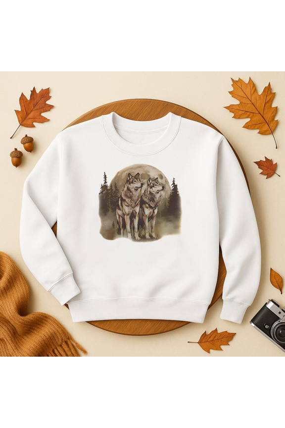 Wolves Sweatshirt, Moon Wolves Crewneck, Full Moon 90S Style Wildlife, Wolf Gift, Nature Adventure Sweatshirt, Retro Animal Sweatshirt Trendy Sweatshirt, Birthday Gift