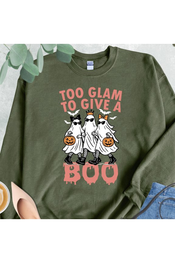 Woman Hal.Low.Een Sweatshirt, Too Glam To Give A Boo, Trendy Hal.Low.Een Sweatshirt, Ghost Woman Gift, Gang Ghost Sweater, Funny Sp00Ky Sweater Trendy Sweatshirt, Birthday Gift
