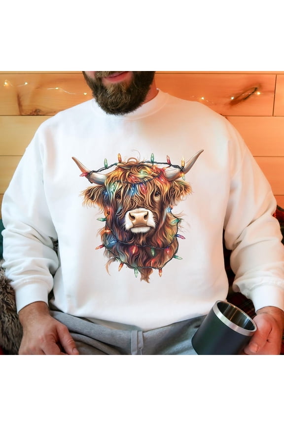 Xmas Cow Sweatshirt, Holiday Cow Jumper, Festive Cattle Sweater, Winter Animal Pullover, Xmas Farm Cow Clothing Trendy Sweatshirt, Birthday Gift