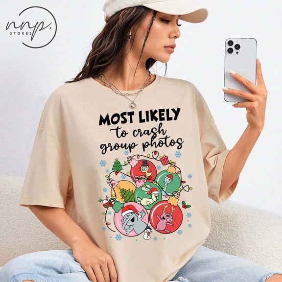 DOPASHIRT Xmas Quote Shirt, Elephant & Piggie Shirt, Most Likely To Crash Group Photos, Children'S Book Shirt, Matching Xmas Crew Shirt Unisex S-5XL Hot Trending Shirt, Vintage Birthday Gift