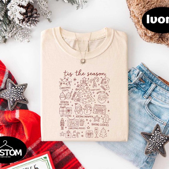 DOPASHIRT Xmas Tis The Season Shirt, Holiday Graphic Tee, Cozy Xmas Shirt, Xmas Season T-Shirt, Festive Holiday Party Tee Unisex S-5XL Hot Trending Shirt, Vintage Birthday Gift