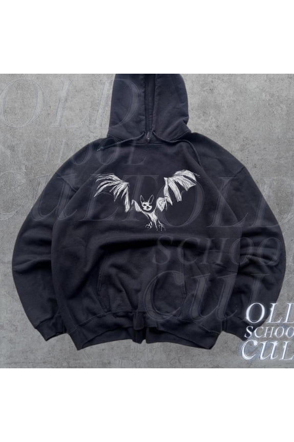 Y2K Bat Vintage 90S Graphic Hoodie, Retro Gothic Bat Hoodie, Retro Skeleton Sweater, 90S Bats Gothic Clothing, Y2K Skull Grunge, Dark Art Outdoor Hoodie, Trendy Hoodie, Birthday Gift
