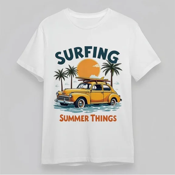 DOPASHIRT Yellow Retro Car Surfing Summer Tee Short Cotton Unisex S-5XL Hot Trending Shirt, Vintage Birthday Gift