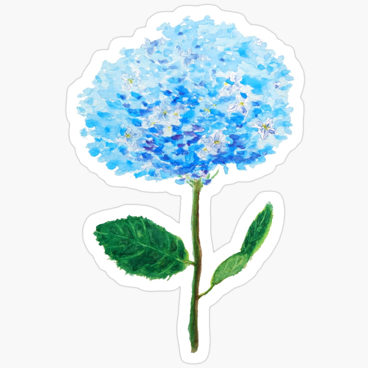 Hydrangea Sticker DOPASTICKER Abstract Blue Hydrangea Watercolor Sticker Birthday Gifts ...