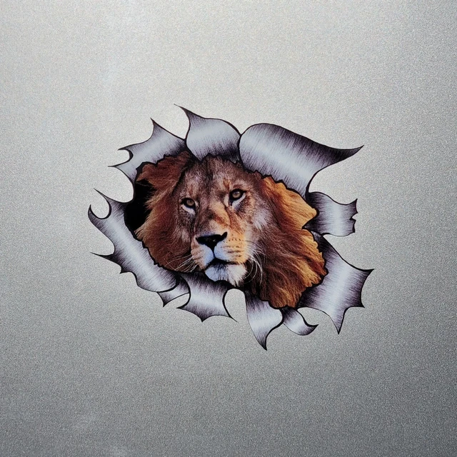 DOPASTICKER African Lion Big Cat Ripped Open Metal Sticker For Car ...