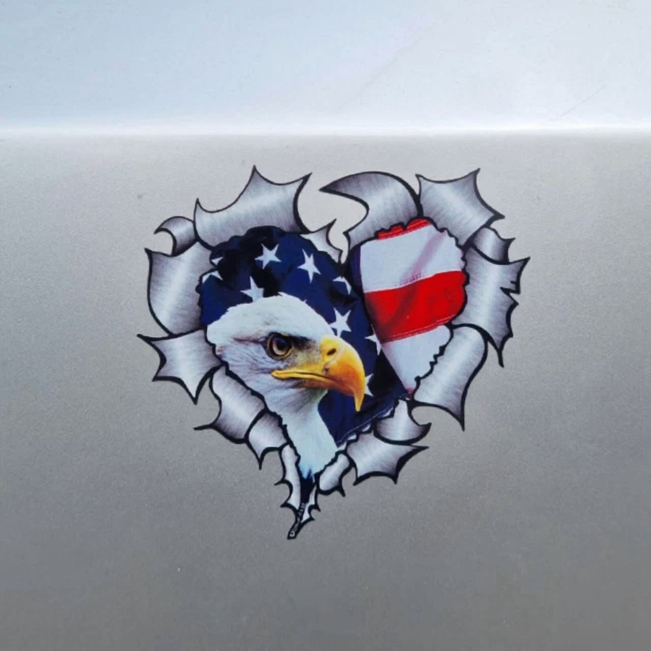 DOPASTICKER American Flag Bald Ea.Gle Heart Ripped Metal Sticker For ...