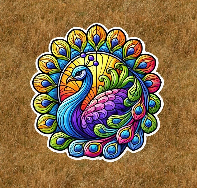DOPASTICKER Beautiful Peacock In A Stained Glass Design Sticker Phone ...