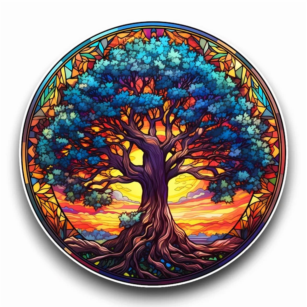 DOPASTICKER Beautiful Tree Of Life Stained Glass Style Window Opaque ...