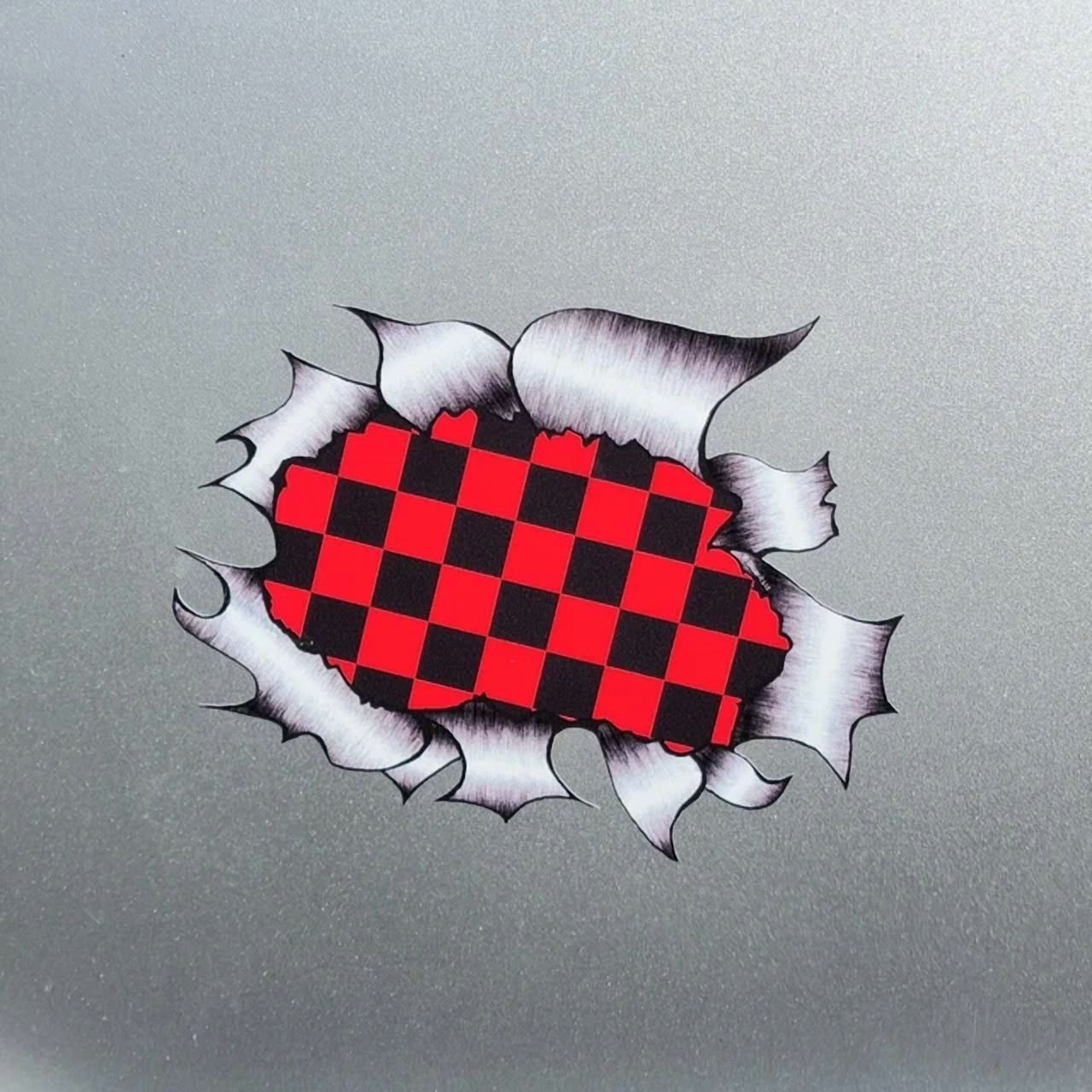 Bad Ripped Sticker DOPASTICKER Black & Red Chequered Flag Ripped Open Metal Sticker For ...