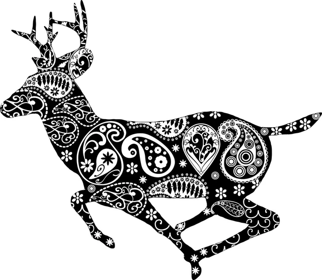DOPASTICKER Black And White Buck Deer Running Sticker Antlers ...