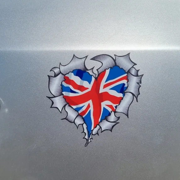 DOPASTICKER British Union Jack Flag Heart Ripped Metal Sticker For Car ...