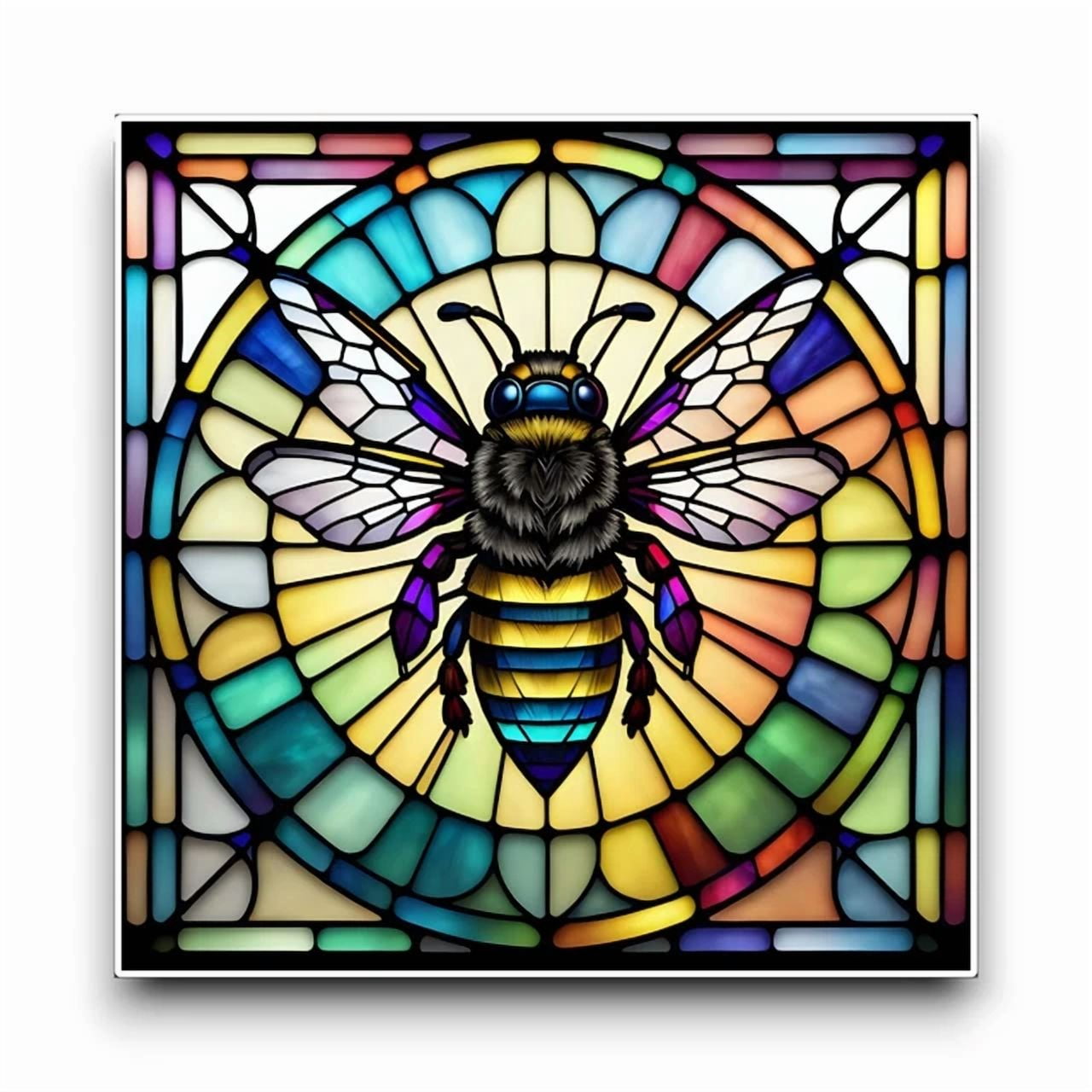 DOPASTICKER Bumble Bee Wild Insect Square Stained Glass Style Window ...